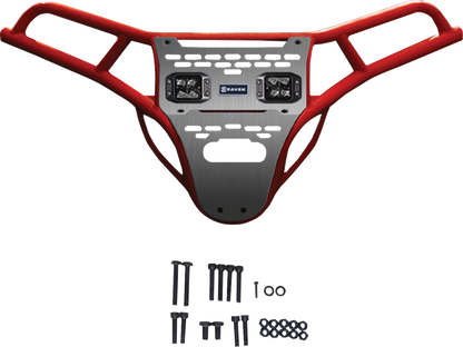 RAVEK Front Bumper/Skid Plate with White Lights - Red - Polaris - RZR 64-317RDL
