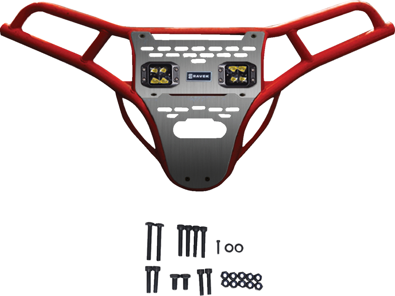 RAVEK Front Bumper/Skid Plate with Amber Lights - Red - Polaris - RZR 64-317RDLA