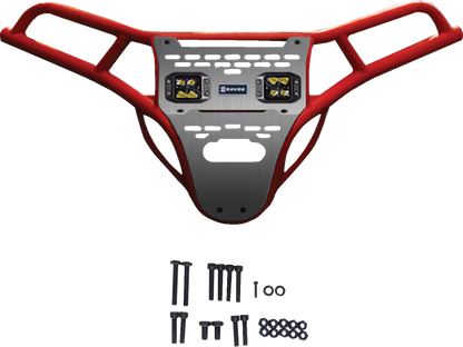 RAVEK Front Bumper/Skid Plate with Amber Lights - Red - Polaris - RZR 64-317RDLA