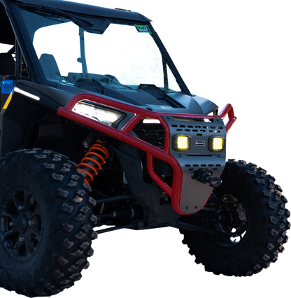 RAVEK Front Bumper/Skid Plate with Amber Lights - Red - Polaris - RZR 64-317RDLA
