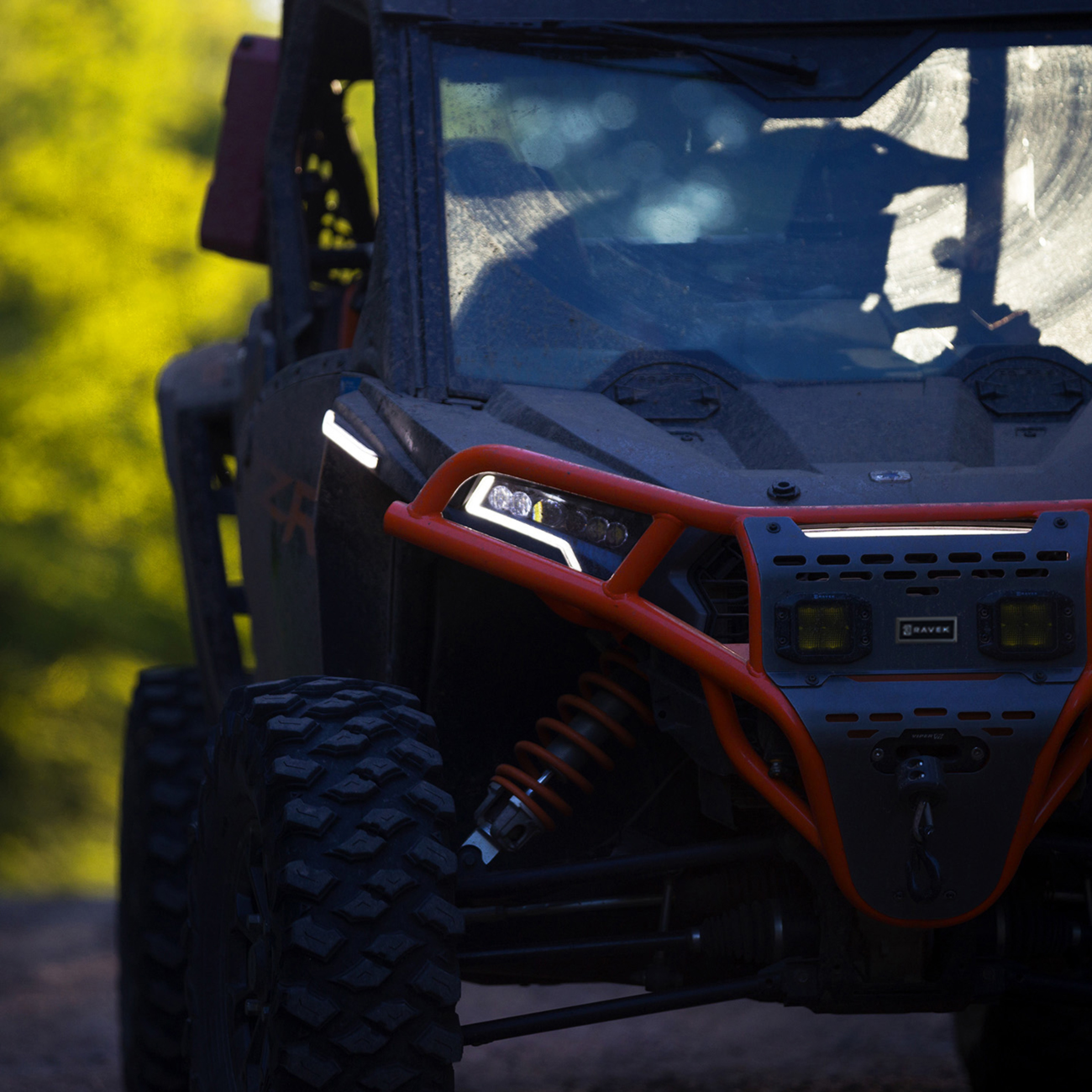 RAVEK Front Bumper/Skid Plate with Amber Lights - Red - Polaris - RZR 64-317RDLA