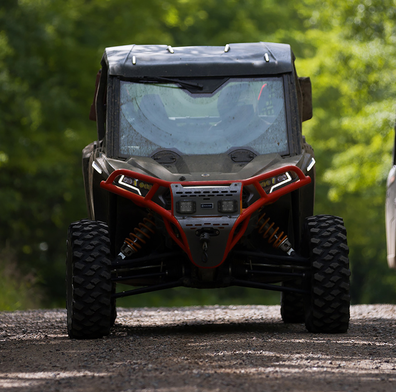 RAVEK Front Bumper/Skid Plate with White Lights - Red - Polaris - RZR 64-317RDL