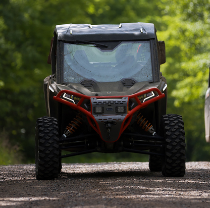 RAVEK Front Bumper/Skid Plate with White Lights - Red - Polaris - RZR 64-317RDL