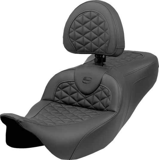 SADDLEMEN RoadSofa™ Tri Gripper Seat - Standard Reach - w/ Backrest - FLH/FLT '08-'25 808-07B-210B0
