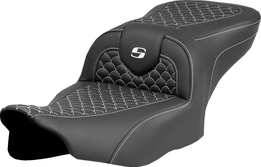SADDLEMEN Roadsofa™ Seat - Dragon Scale Stitch - White Stitch - w/o Backrest - FLTR/FLHX '23-'24 823-07-20806