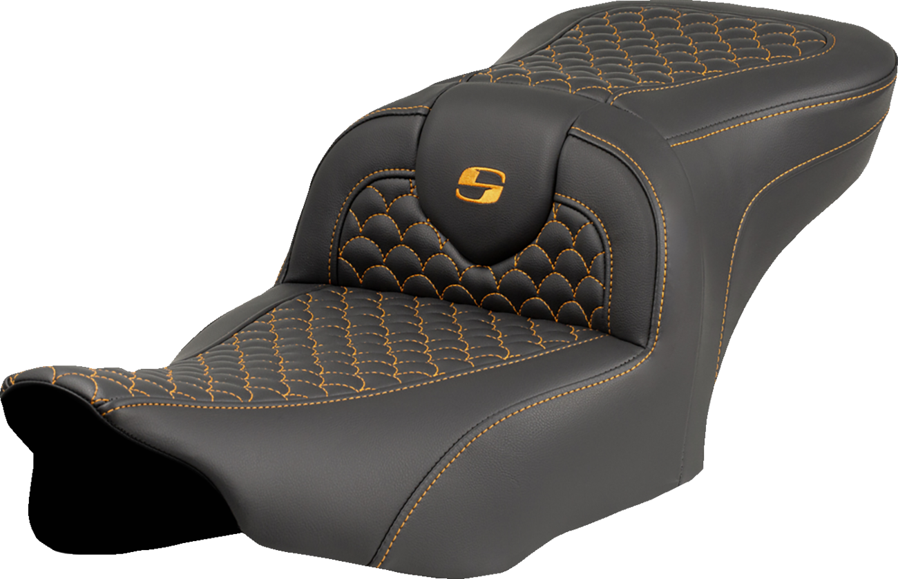 SADDLEMEN Roadsofa™ Seat - Dragon Scale Stitch - Gold Stitch - w/o Backrest - FLTR/FLHX '23-'24 823-07-20807