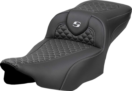 SADDLEMEN Roadsofa™ Extended Reach Seat - Dragon Scale Stitch - Silver Stitch - w/o Backrest - FLT/FLH '23-'24 823-07-20905