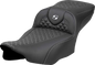 SADDLEMEN Roadsofa™ Extended Reach Seat - Dragon Scale Stitch - Silver Stitch - w/o Backrest - FLT/FLH '23-'24 823-07-20905