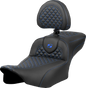 SADDLEMEN Roadsofa™ Extended Reach Seat - Dragon Scale Stitch - Blue Stitch - w/ Backrest - FLTR/FLHX '23-'24 823-07-209B1