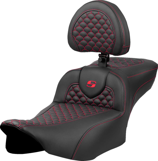 SADDLEMEN Roadsofa™ Extended Reach Seat - Dragon Scale Stitch - Red Stitch - w/ Backrest - FLTR/FLHX '23-'24 823-07-209B4
