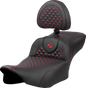 SADDLEMEN Roadsofa™ Extended Reach Seat - Dragon Scale Stitch - Red Stitch - w/ Backrest - FLTR/FLHX '23-'24 823-07-209B4