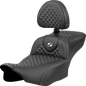SADDLEMEN Roadsofa™ Extended Reach Seat - Dragon Scale Stitch - White Stitch - w/ Backrest - FLTR/FLHX '23-'24 823-07-209B6