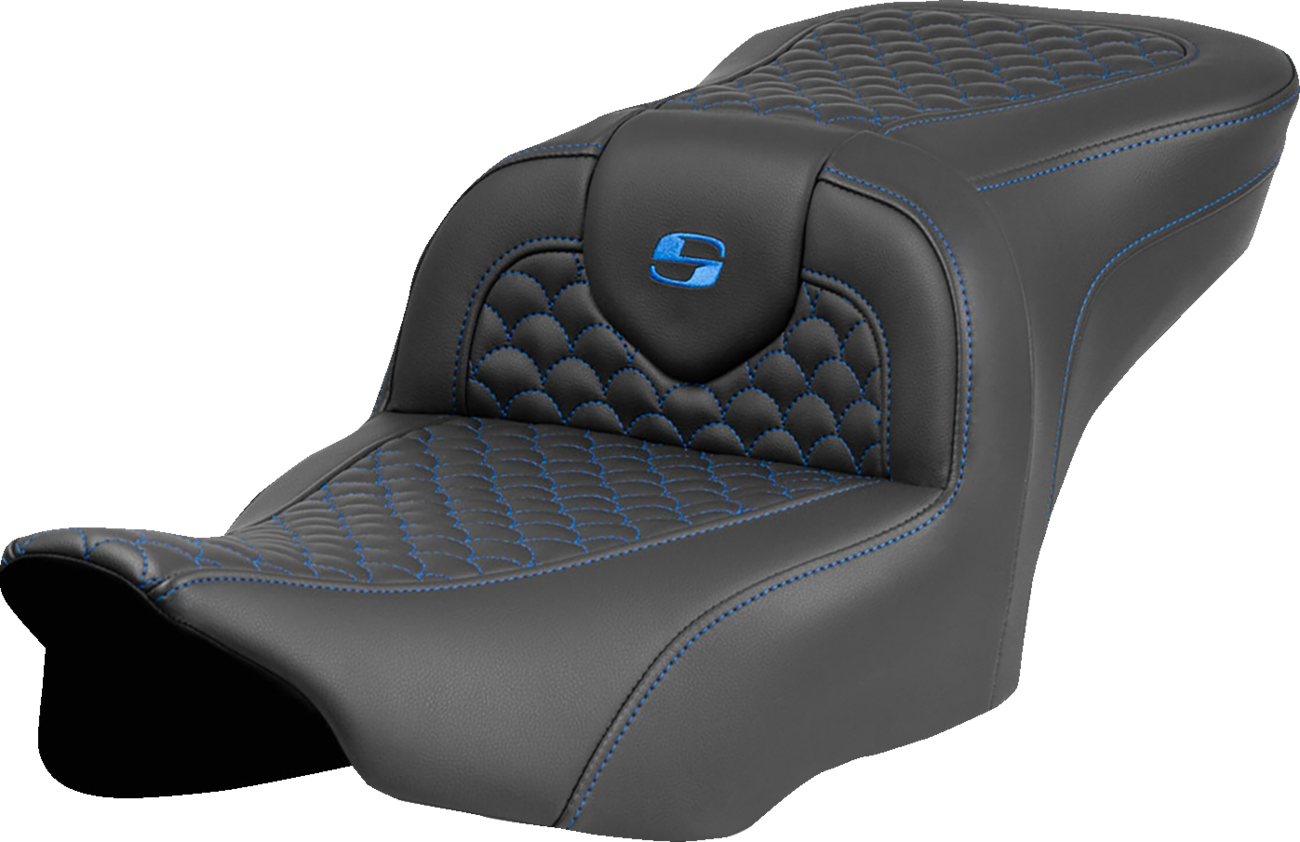 SADDLEMEN Roadsofa™ Seat - Dragon Scale Stitch - Blue Stitch - w/o Backrest - FLTR/FLHX '23-'24 823-07-20801