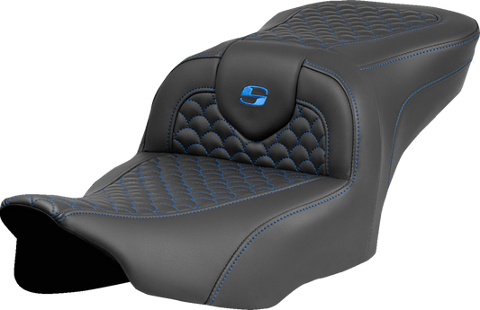SADDLEMEN Roadsofa™ Seat - Dragon Scale Stitch - Blue Stitch - w/o Backrest - FLTR/FLHX '23-'24 823-07-20801