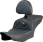 SADDLEMEN Roadsofa™ Seat - Dragon Scale Stitch - Blue Stitch - w/ Backrest - FLTR/FLHX '23-'24 823-07-208B1