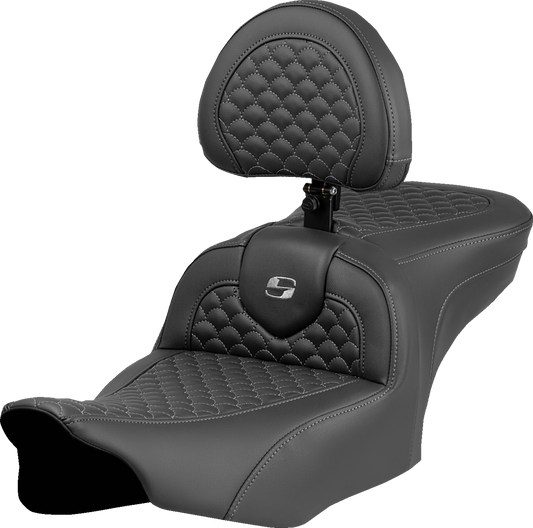 SADDLEMEN Roadsofa™ Seat - Dragon Scale Stitch - Gray Stitch - w/ Backrest - FLTR/FLHX '23-'24 823-07-208B2