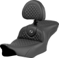 SADDLEMEN Roadsofa™ Seat - Dragon Scale Stitch - Gray Stitch - w/ Backrest - FLTR/FLHX '23-'24 823-07-208B2