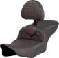 SADDLEMEN Roadsofa™ Seat - Dragon Scale Stitch - Red Stitch - w/ Backrest - FLTR/FLHX '23-'24 823-07-208B4