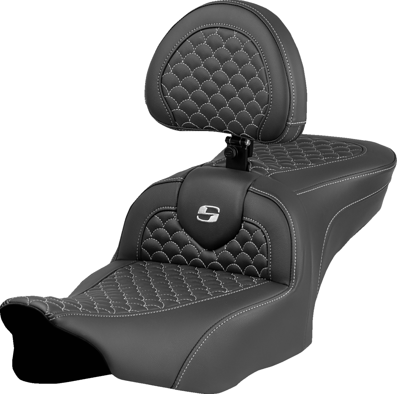 SADDLEMEN Roadsofa™ Seat - Dragon Scale Stitch - Silver Stitch - w/ Backrest - FLTR/FLHX '23-'24 823-07-208B5