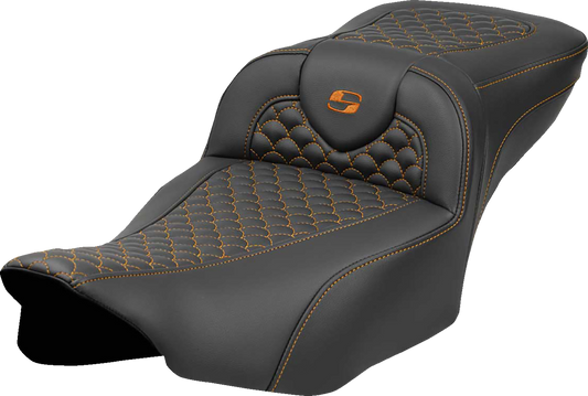 SADDLEMEN Roadsofa™ Extended Reach Seat - Dragon Scale Stitch - Orange Stitch - w/o Backrest - FLT/FLH '23-'24 823-07-20903