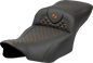 SADDLEMEN Roadsofa™ Extended Reach Seat - Dragon Scale Stitch - Orange Stitch - w/o Backrest - FLT/FLH '23-'24 823-07-20903