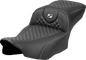 SADDLEMEN Roadsofa™ Extended Reach Seat - Dragon Scale Stitch - White Stitch - w/o Backrest - FLT/FLH '23-'24 823-07-20906