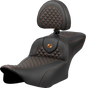 SADDLEMEN Roadsofa™ Extended Reach Seat - Dragon Scale Stitch - Orange Stitch - w/ Backrest - FLT/FLH '23-'24 823-07-209B3