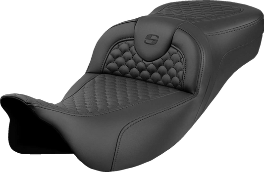 SADDLEMEN Roadsofa™ Extended Reach Seat - Dragon Scale Stitch - Black Stitch - w/o Backrest - FLH/FLT '08-'24 808-07B-20900