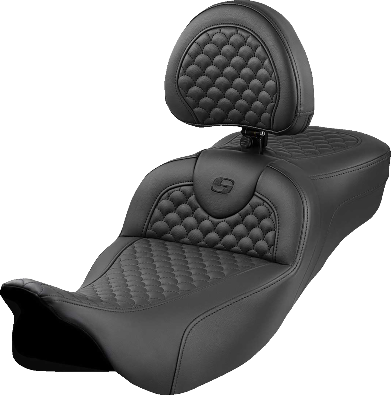 SADDLEMEN Roadsofa™ Extended Reach Seat - Dragon Scale Stitch - Black Stitch - w/ Backrest - FLH/FLT '08-'24 808-07B-209B0