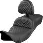 SADDLEMEN Roadsofa™ Extended Reach Seat - Dragon Scale Stitch - Black Stitch - w/ Backrest - FLH/FLT '08-'24 808-07B-209B0
