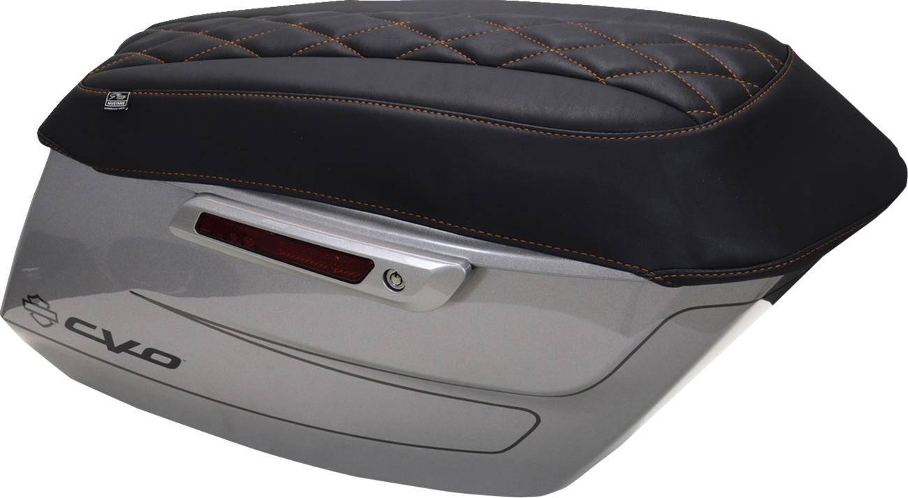 MUSTANG Deluxe Diamond Saddlebag Lid Cover - Black w/ Mandarin Orange Stitch - FLH/FLT '23-'25 88470MO