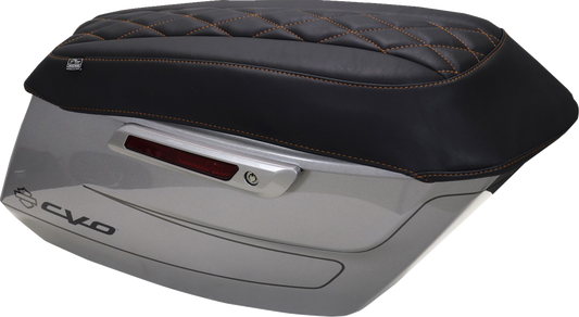 MUSTANG Deluxe Diamond Saddlebag Lid Cover - Black w/ Mandarin Orange Stitch - FLH/FLT '23-'25 88470MO
