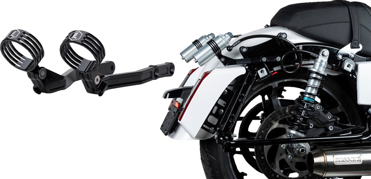 Legend Suspension Revo ARC External Reservoir Mounts - Black 1313-0274 for Harley Davidson CVO and FL Models