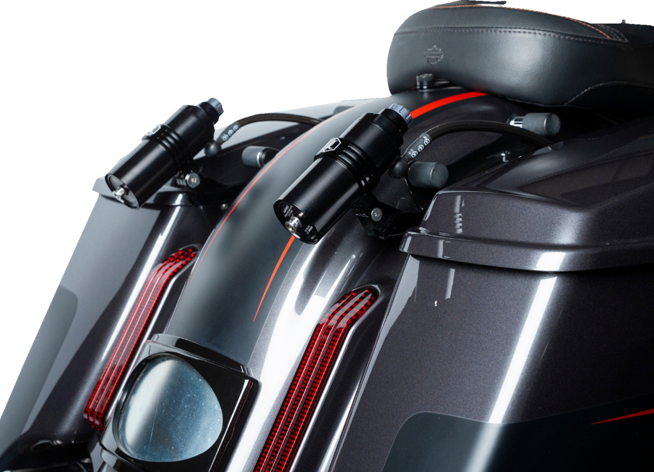 Legend Suspension Revo ARC External Reservoir Mounts - Black 1313-0274 for Harley Davidson CVO and FL Models