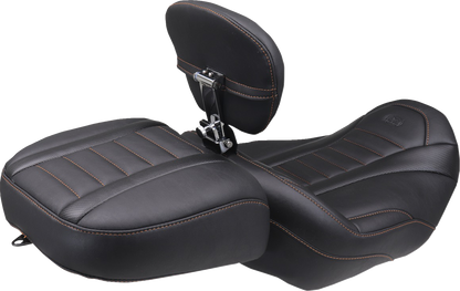 MUSTANG Deluxe Touring Solo Seat - w/ Backrest - Mandarin Orange Stitch - FLT/FLH '23-'25 89401MO