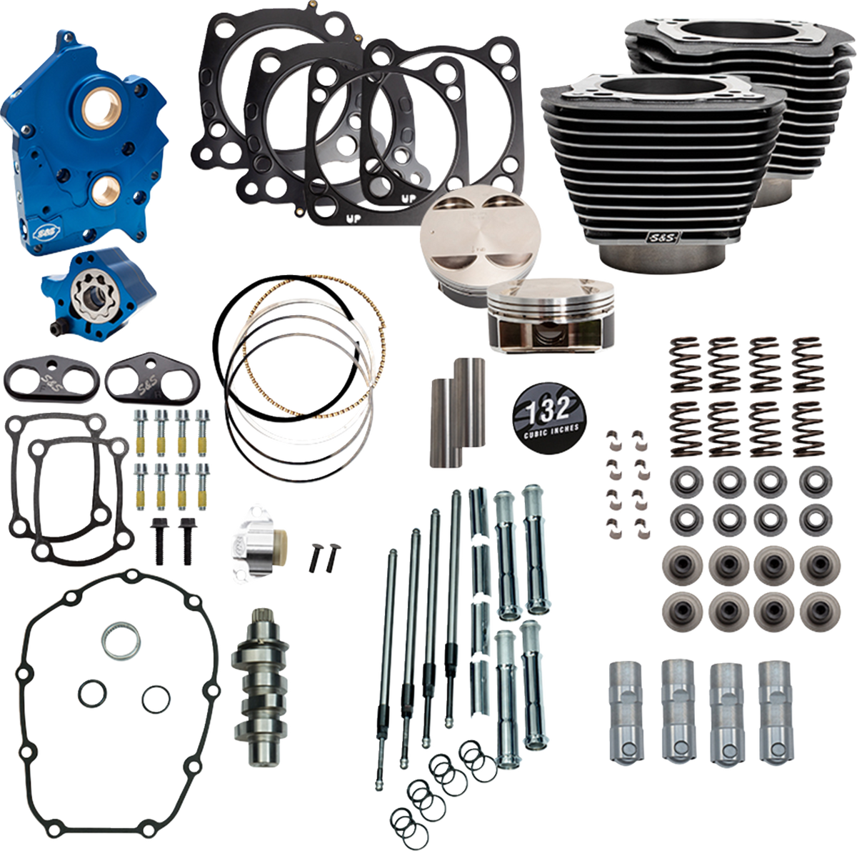 S&S CYCLE 132" Power Pack - 550 Chain Drive - Oil Cooled - Black Granite w/Highlight Fins - 114"/117" M8 310-1237C
