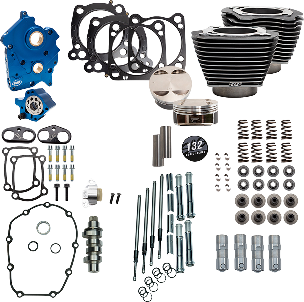 S&S CYCLE 132" Power Pack - 550 Chain Drive - Water Cooled - Black Granite w/Highlight Fins - 114"/117" M8 310-1235C