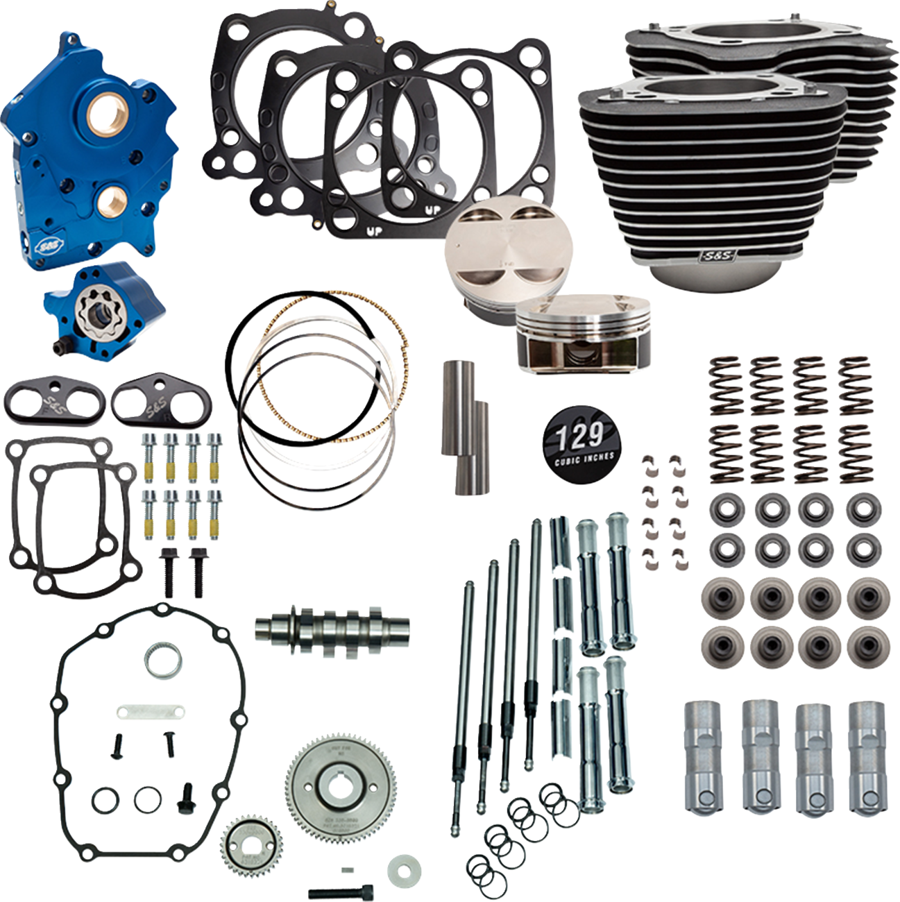 S&S CYCLE 129" Power Pack - 550 Gear Drive - Oil Cooled - Wrinkle Black w/Highlight Fins - 107" M8 310-1224C