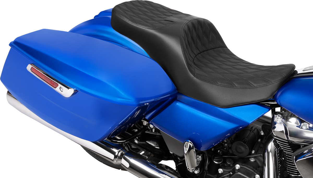 DRAG SPECIALTIES SEATS Forward Position Freedom Seat - Vinyl/Solar Leather - Black Double Diamond Stitch - FLH/FLT '23-'25 4715F