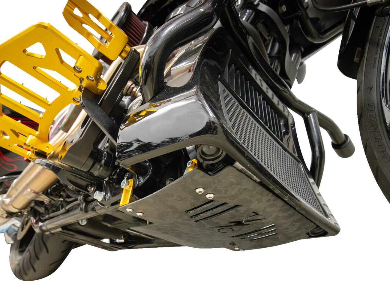 THRASHIN SUPPLY CO. Skid Plate - Carbon Fiber/Forged - With Gold Brackets - FLHX/FLTRX TSC-3035-5