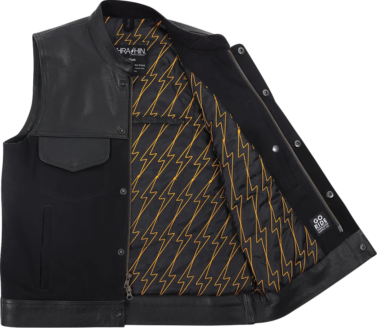 THRASHIN SUPPLY CO. Kanan Leather/Denim Riding Vest - Black - Medium TMJ-13-09