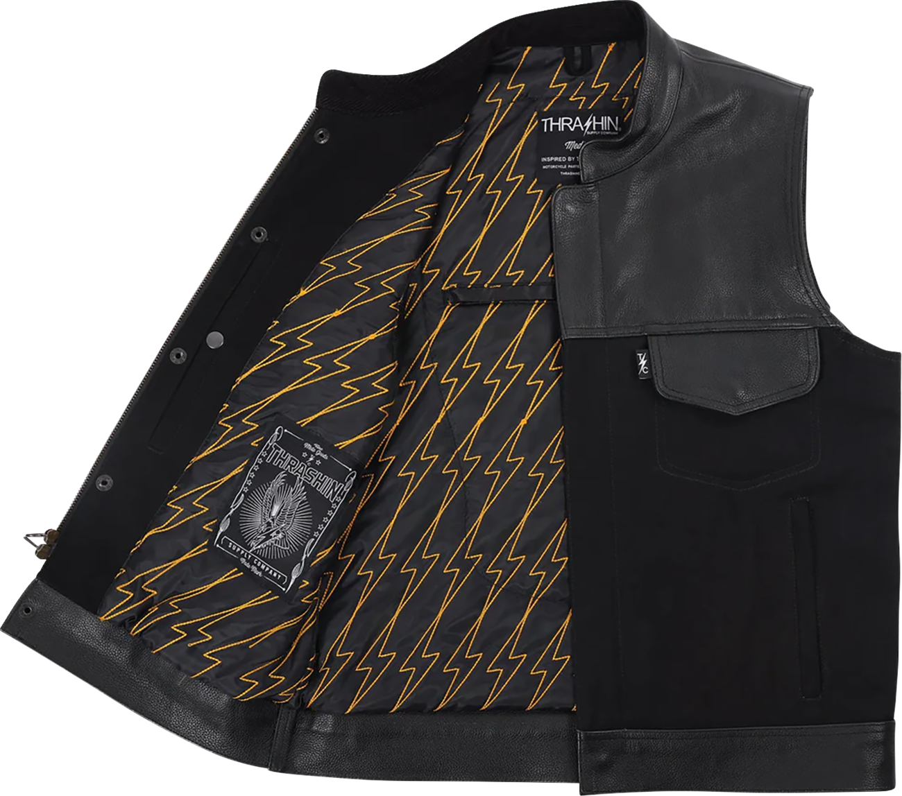 THRASHIN SUPPLY CO. Kanan Leather/Denim Riding Vest - Black - Medium TMJ-13-09