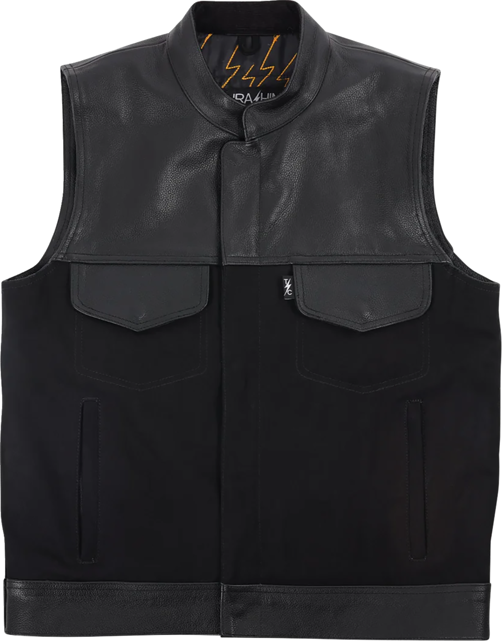 THRASHIN SUPPLY CO. Kanan Leather/Denim Riding Vest - Black - Small TMJ-13-08