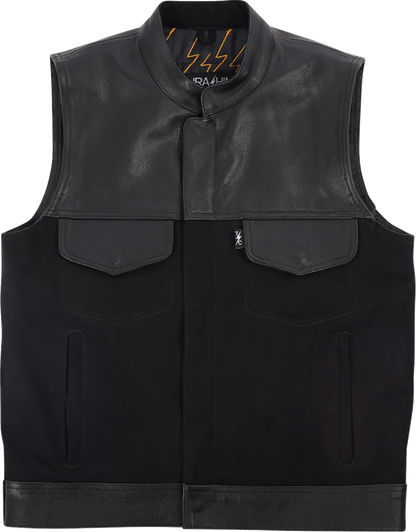 THRASHIN SUPPLY CO. Kanan Leather/Denim Riding Vest - Black - Small TMJ-13-08