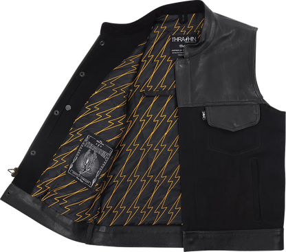 THRASHIN SUPPLY CO. Kanan Leather/Denim Riding Vest - Black - Small TMJ-13-08
