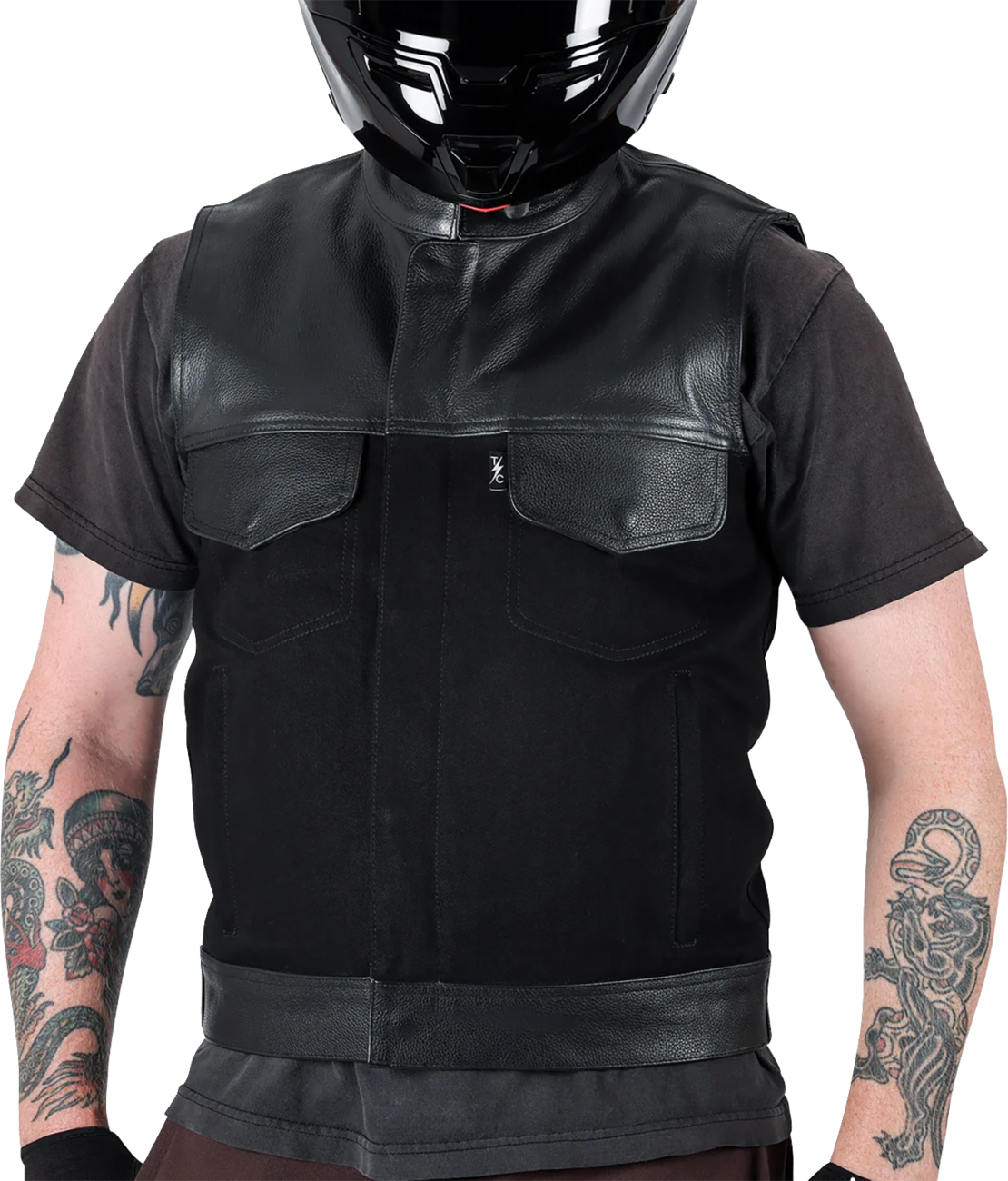 THRASHIN SUPPLY CO. Kanan Leather/Denim Riding Vest - Black - Small TMJ-13-08