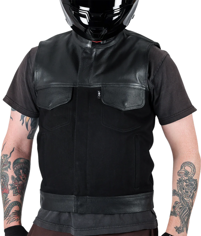 THRASHIN SUPPLY CO. Kanan Leather/Denim Riding Vest - Black - Small TMJ-13-08