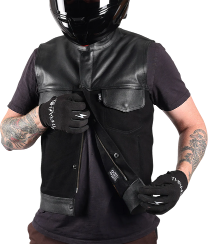 THRASHIN SUPPLY CO. Kanan Leather/Denim Riding Vest - Black - Medium TMJ-13-09