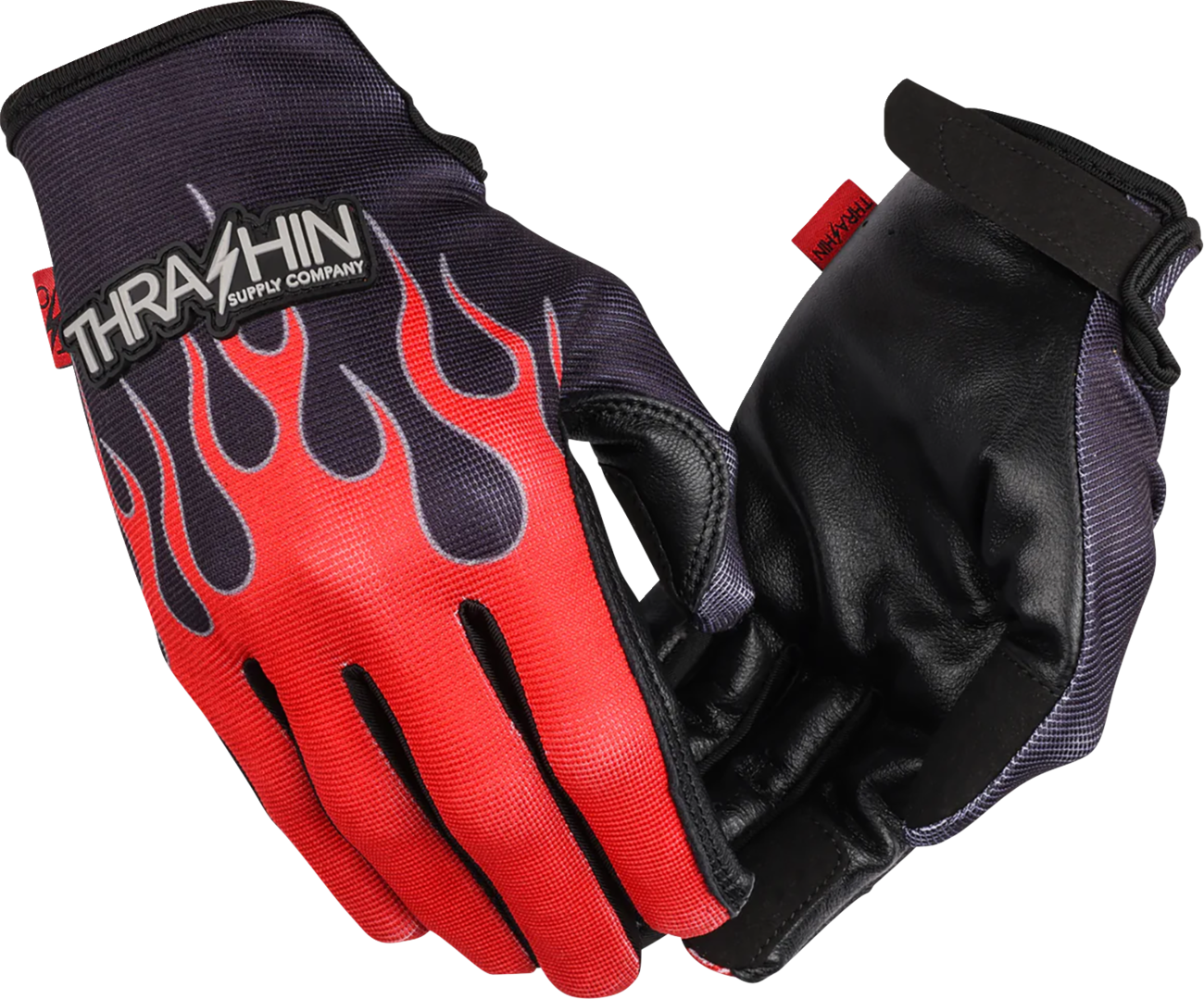 THRASHIN SUPPLY CO. Stealth Leather Palm Flame Gloves - Red - XL SV1-21-11