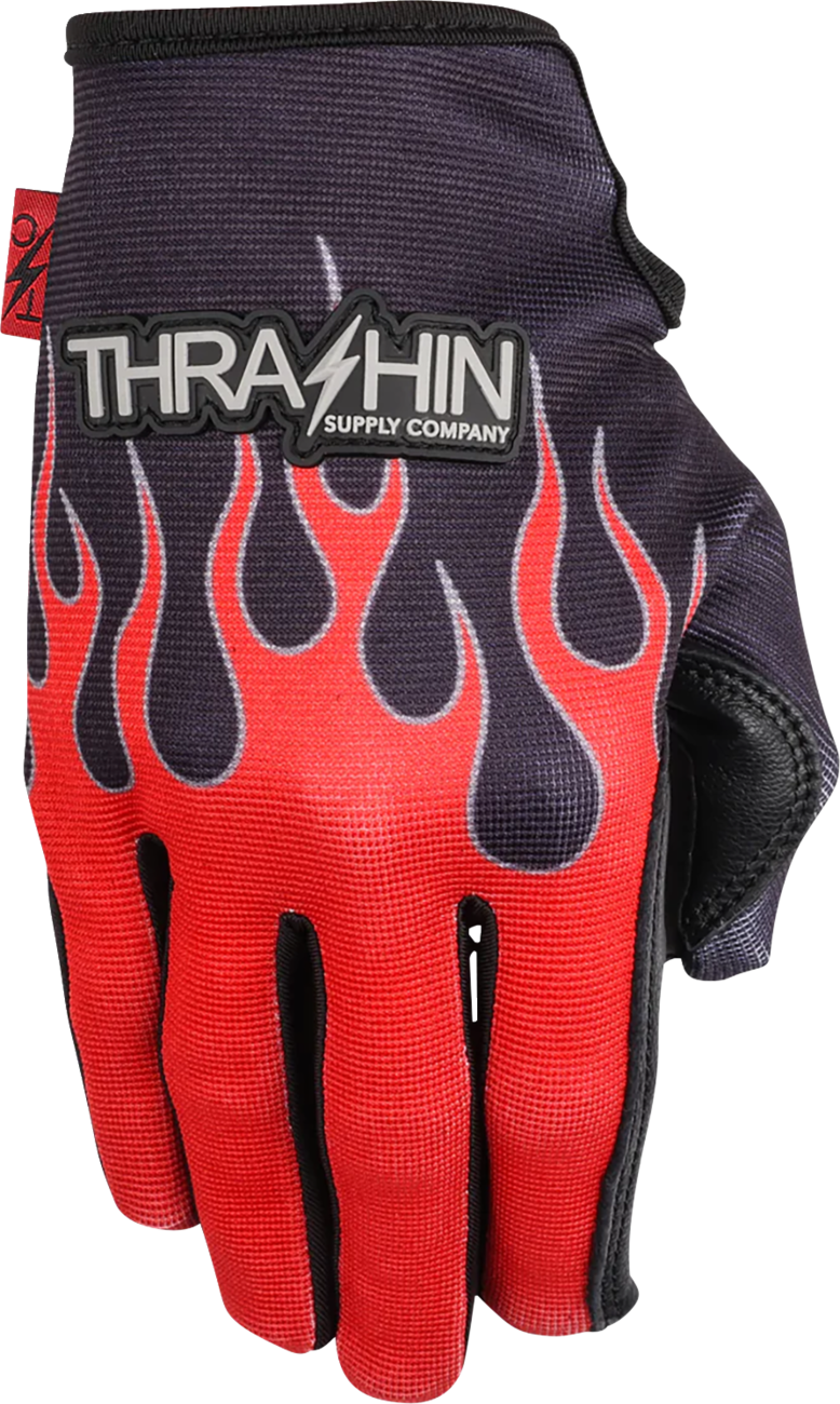 THRASHIN SUPPLY CO. Stealth Leather Palm Flame Gloves - Red - XL SV1-21-11